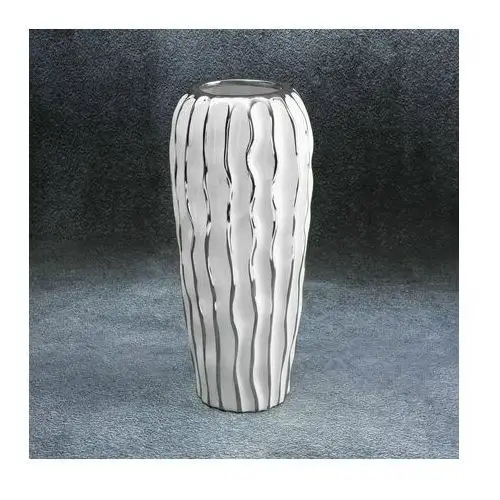 Wazon ceramiczny SAVANA przecierany biało-srebrny ∅ 15 x 34 cm biały,srebrny