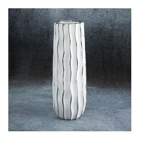 Wazon ceramiczny SAVANA przecierany biało-srebrny ∅ 15 x 40 cm biały,srebrny