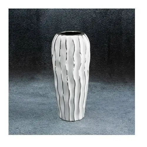 Wazon ceramiczny SAVANA przecierany biało-srebrny ∅ 28 x 13 cm biały,srebrny