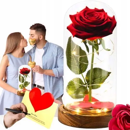 Wieczna Róża w szkle czerwona flower box rose Led Premium Pudełko
