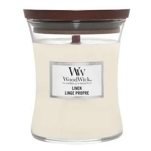Woodwick - linen - świeca zapachowa - świeżo wyprana pościel (czas palenia: do 100 godzin)