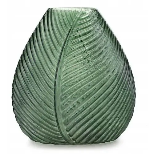 Zielony duży wazon szklany wzór liście 28x30cm