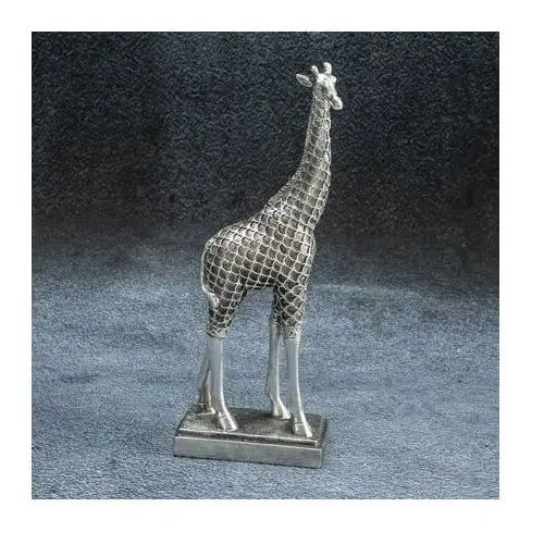 Żyrafa - figurka dekoracyjna EVAN o drobnym wytłaczanym wzorze kratki 6 x 11 x 29 cm stalowy,srebrny